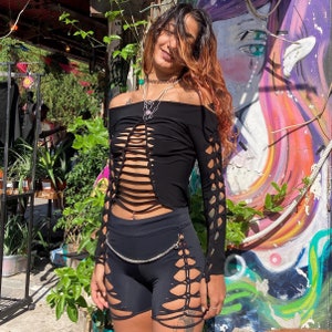 Braided Shorts Rave Shorts Pole Dance Wear Pole Shorts Booty Shorts Slit weave Pixie Clothing Rave outfit Braided clothing Wook clothing