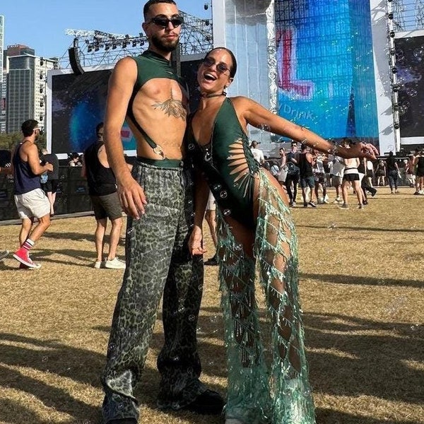 Braided Bodysuit WITH CHAPS Rave outfit Festival outfit Slit weave
