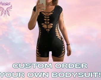 CUSTOM ORDER// Braided Bodysuit Pole dance wear Braided Catsuit Braided clothing Rave outfit Slit weave Festival outfit Aerial costume