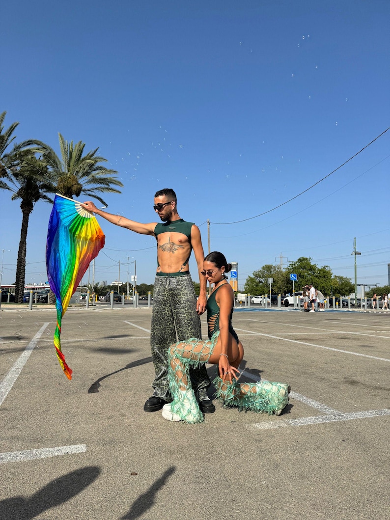 Ligas para rave, chaparreras desmontables sin trasero, chaparreras de vaquera, atuendo de festival imagen 10