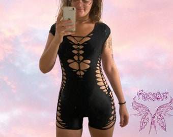 Gevlochten romper met split Gevlochten romper Paaldanskleding Gevlochten Catsuit Gevlochten kleding Rave-outfit Festivaloutfit Luchtkostuum Feeënkleding