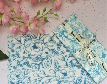 Blue Peony Flower Tissue Wrapping Paper / Gift Tissue Paper / Floral Wrapping Tissue Paper / Packaging Supplies