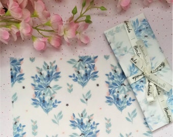 Blue Watercolor Floral Tissue Paper, Gift Wrapping Sheets
