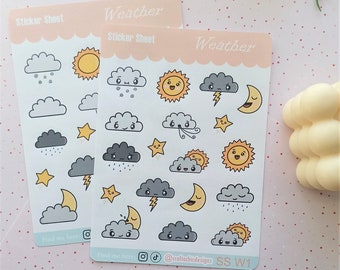 Weather Sticker Sheet / Cute Bujo Stickers / Illustrated Planner Stickers for Weather Tracking