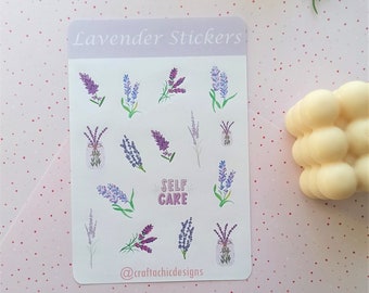 Lavender Sticker Sheet / Floral Bullet Journal Stickers / Cute Purple Lavender Sticker Sheets / Flower Themed Stickers