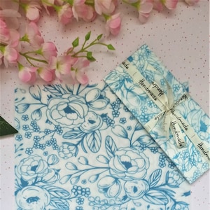 Carta da regalo in tessuto con fiori di peonia blu / Carta da regalo in tessuto / Carta da regalo in tessuto floreale / Forniture per imballaggio