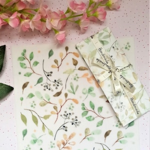 Carta da regalo in tessuto con foglie di foresta ad acquerello / Carta da regalo in tessuto / Carta da regalo in tessuto Cottagecore verde / Forniture per imballaggio