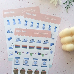 Cleaning Laundry Sticker Sheet / Cute Journaling Stickers / Illustrated Planner Stickers / Weekly Chores Stickers