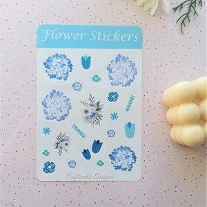 Blau Blumen Sticker Bogen: Bujo Sticker