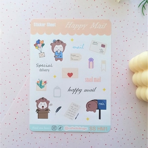 Naklejka Happy Mail With Samy The Bear Cub / Naklejki Cute Letter and Mail / Naklejki Ilustrowany Planer