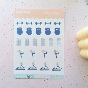 Exercising Sticker Sheet / Cute Journaling Stickers / Illustrated Planner Stickers / Weekly Exercise Tracker Stickers