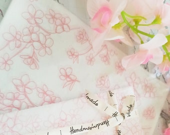 Carta da regalo in tessuto di fiori di ciliegio / design di carta velina floreale rosa e bianca / forniture per l'imballaggio