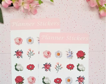 Floral Sticker Sheet / Planner Vinyl Stickers / Cute Flower Stickers / Journal Stickers / Various Flower Bujo Sticker Set