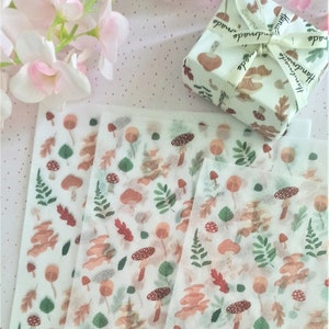 Papel de embrulho com padrão de folhas de cogumelo de outono / Papel de seda para presente de outono / Papel de seda para embrulho cottagecore / Suprimentos para embalagem
