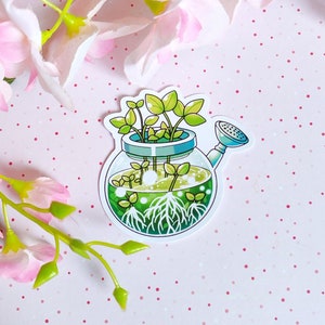 Sticker glazen sproeier met groeiende planten - schattig, op de natuur geïnspireerd ontwerp - waterdichte sticker