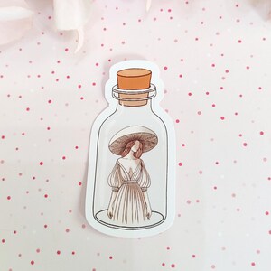 Sticker Elegante paddestoel vrouw in glazen pot - Simple Art Design - waterdichte sticker