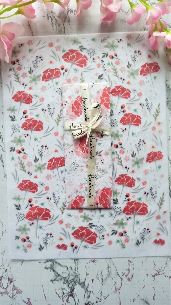 Red Carnation Floral Tissue Paper, Gift Wrapping Supplies