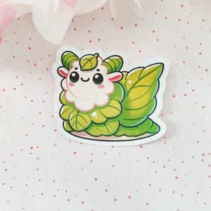 Sticker schattige schaapslak met groen blad - grillig ontwerp in anime-stijl - waterdichte sticker