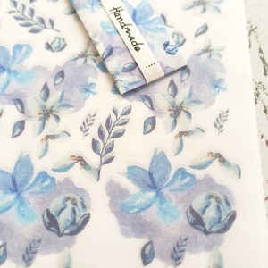 Carta da regalo in tessuto con motivo floreale blu e acquerello / Carta da regalo in tessuto / Carta da regalo in tessuto floreale / Forniture per imballaggio aziendale