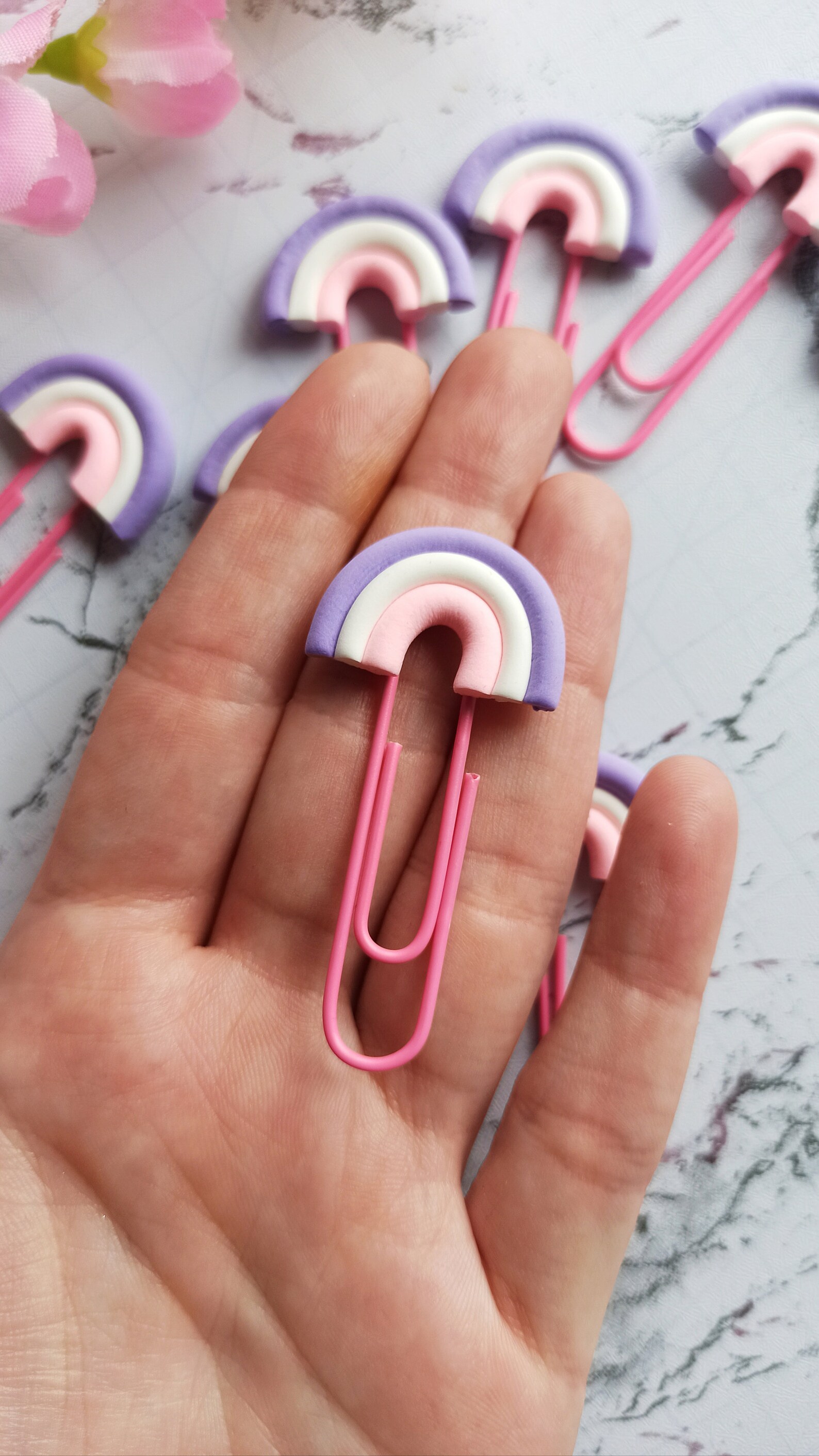 Rainbow Pastel Paper Clip Set of 2 PCS / Cute Clay and Metal Etsy