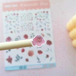 Foglio di adesivi rosa acquerello / adesivi di carta floreale rossa / adesivi illustrati Bujo
