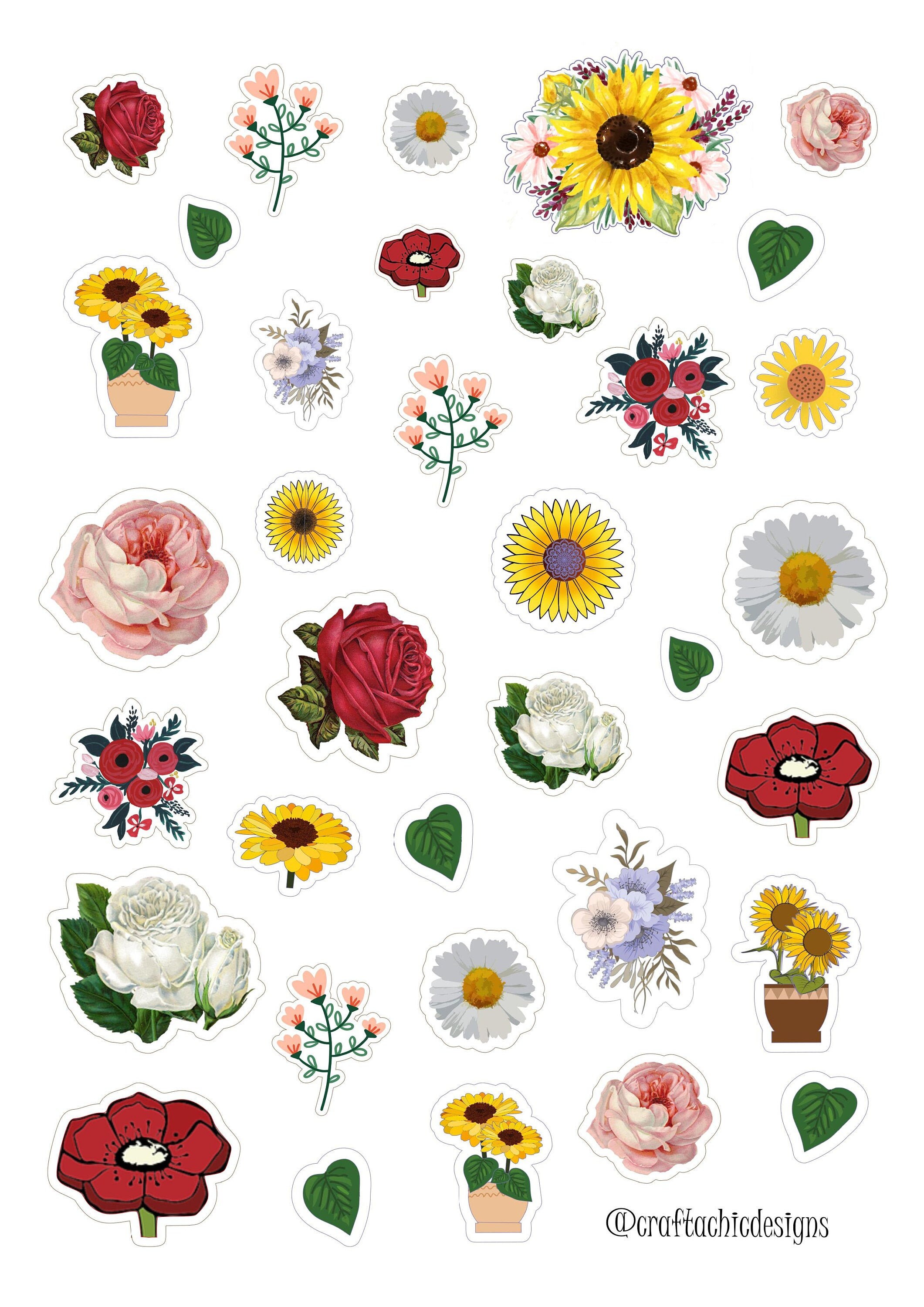 Ausdruckbare Blumen Sticker für Journaling / Download Bujo | Etsy