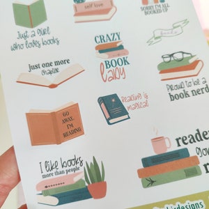 Hoja de pegatinas para amantes de los libros / Libros y pegatinas de papel de lectura / Pegatinas de Bujo ilustradas