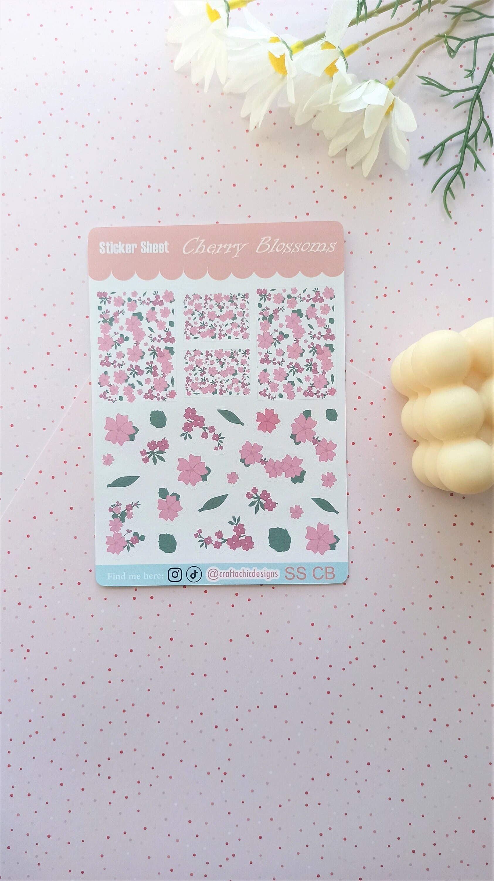 Cherry Blossom Sticker Sheet / Pink Floral Paper Stickers / Illustrated ...
