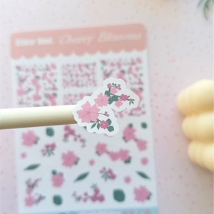 Folha de adesivos em flor de cerejeira / adesivos de papel floral rosa / adesivos bujo ilustrados