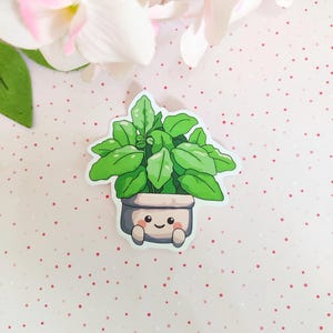 Cute Green Potted Plant Sticker - Adorable Botanical Waterproof Tearproof Sticker Design