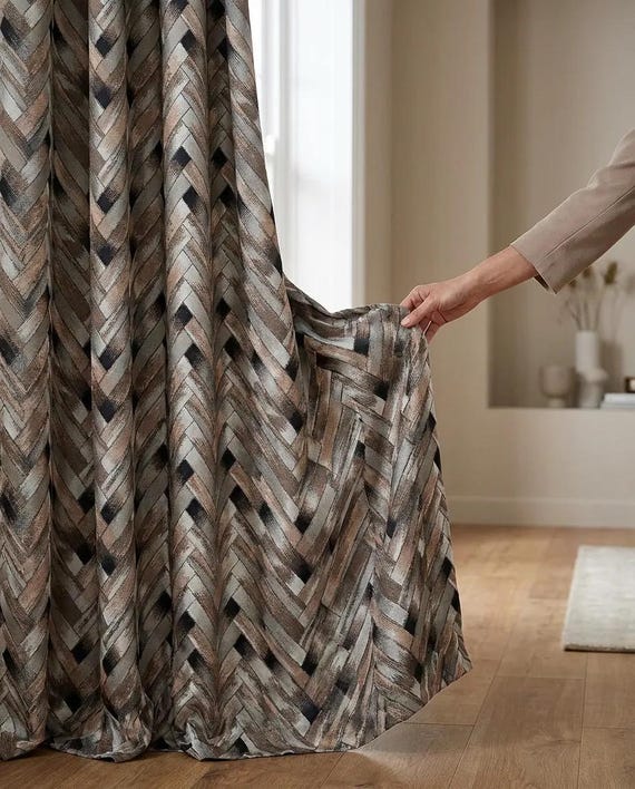 Geometric Art Deco Drapery Curtains, Extra Long Curtain Panel