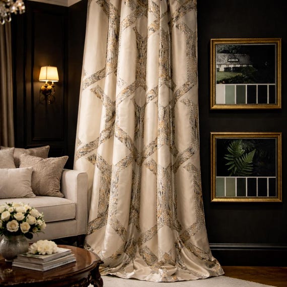 Geometric Art Deco Drapery Curtains: Modern Panel Pair