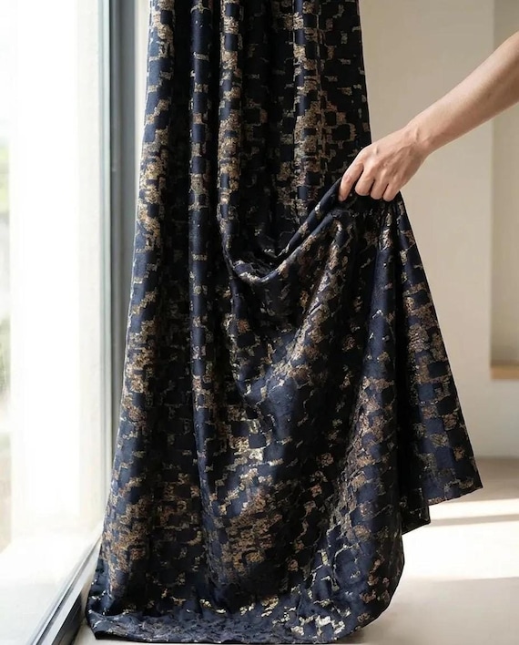 Art Deco Curtains, Extra Long Drapery Panels, Geometric Window Style