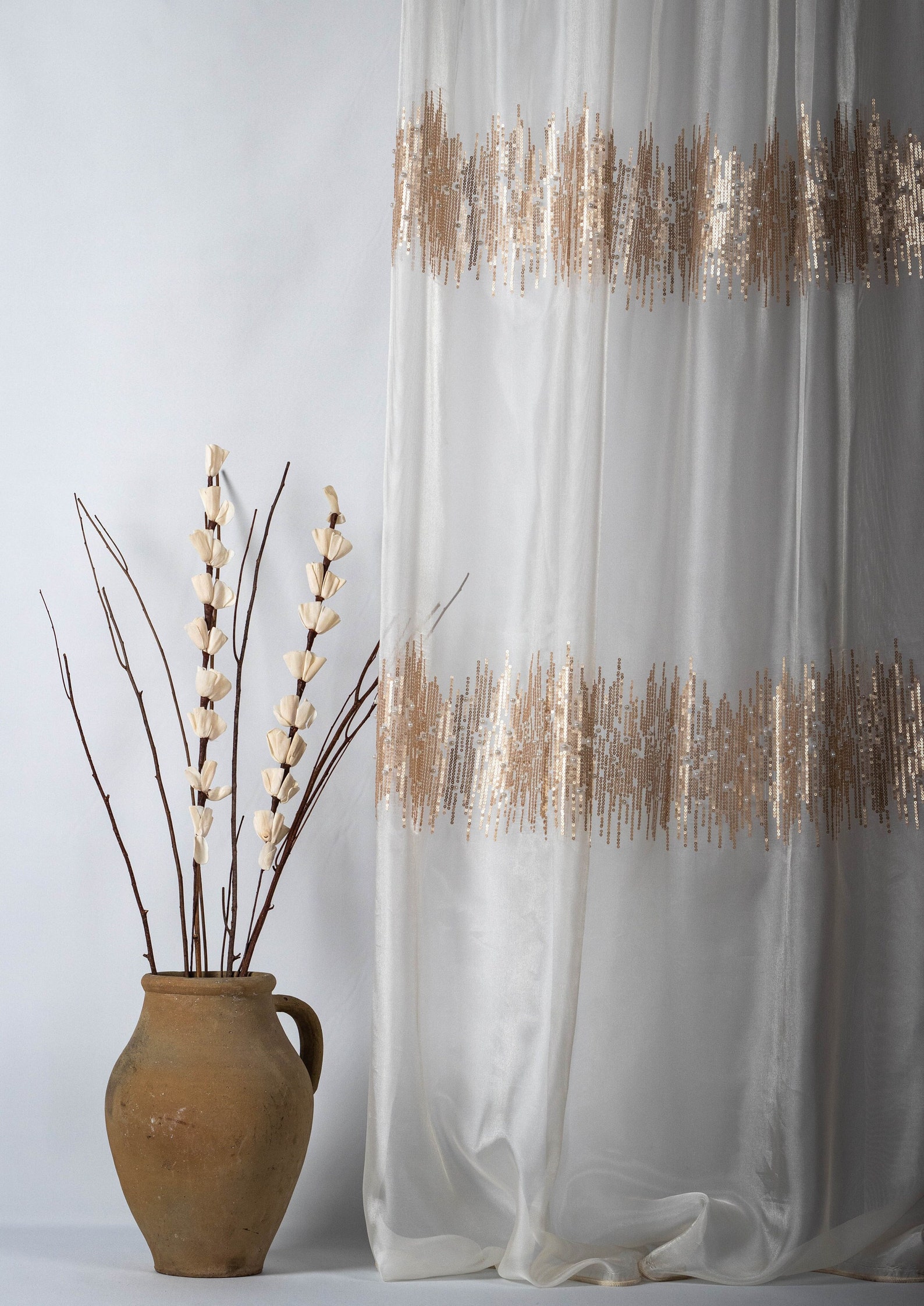 Pearl Embroidered White Sheer Curtains Etsy