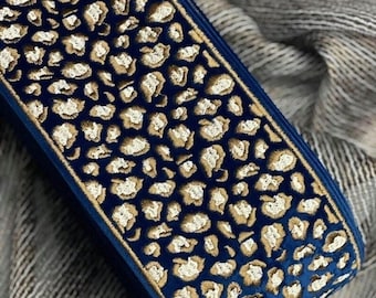 Trim for curtains, Leopard print embroidered border, 9 cm wide with 4.5 cm repeat