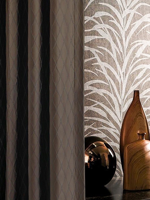 Geometric Cotton Drapery Curtains: Art Deco Style, Extra Long Panel