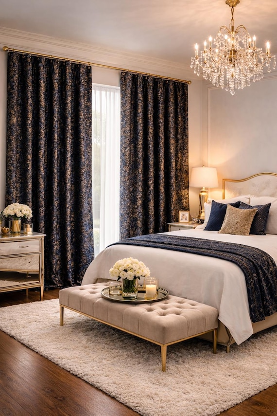 Geometric Drapery Curtains: Art Deco Curtain Panel Pair