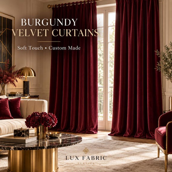 Burgundy Velvet Curtains: Art Deco Style - Soft Touch Drape Panel Pair