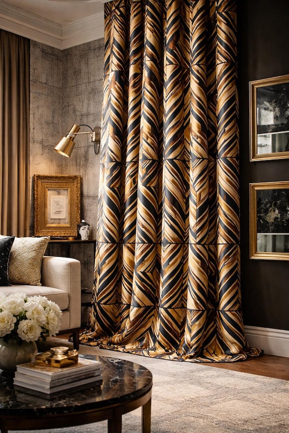 Geometric Art Deco Drapery Curtains: Modern Panel Pair