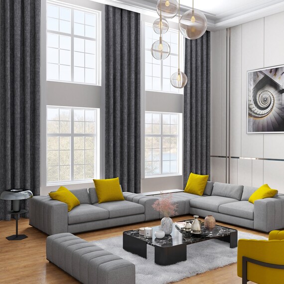 Chenille Drapery Curtains: Art Deco Extra Long Window Panels