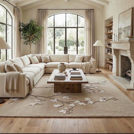 Hand Tufted Flower Design Geometric Rug Living Room Rug