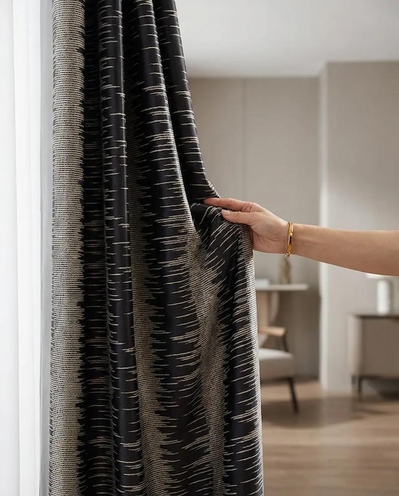 Geometric Drapery Curtains: Art Deco Modern Curtain Panel Pair