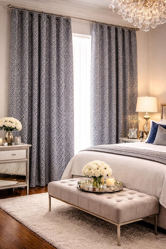 Geometric Cotton Drapery Curtains: Custom Made