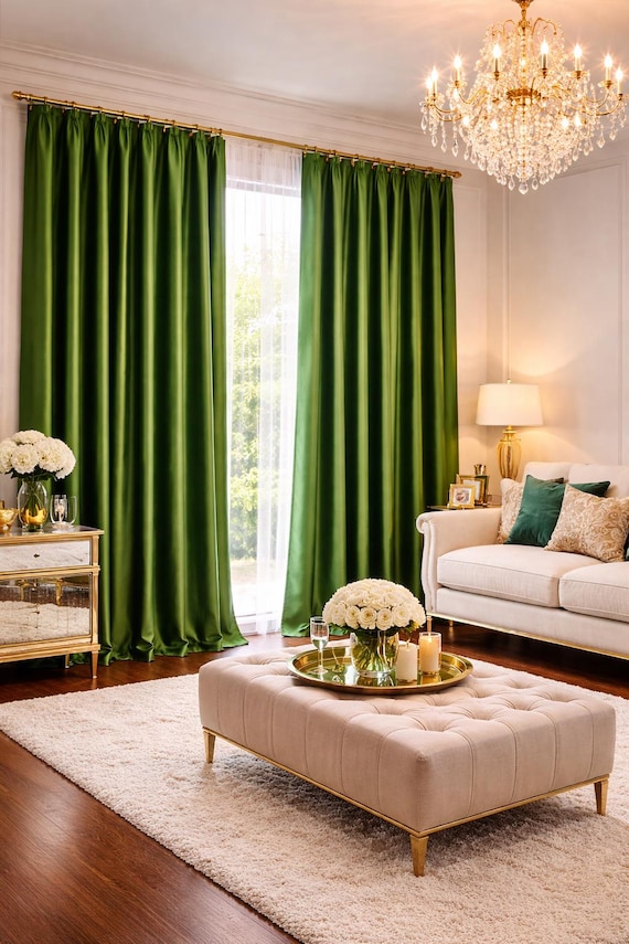 Sateen Drapery Luxury Curtains for living rooms bedrooms Grommet Satin Curtains