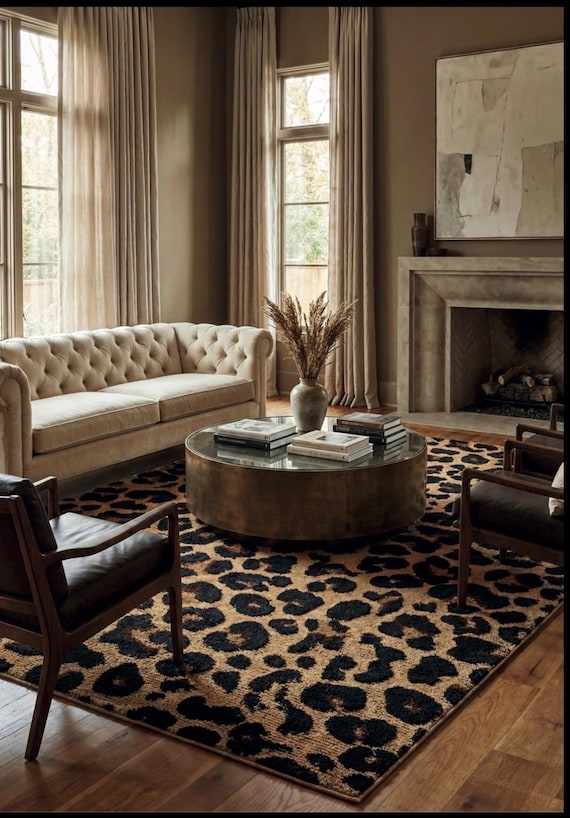 Hand Tufted Leopar design Geometric Rug Living Room Rug