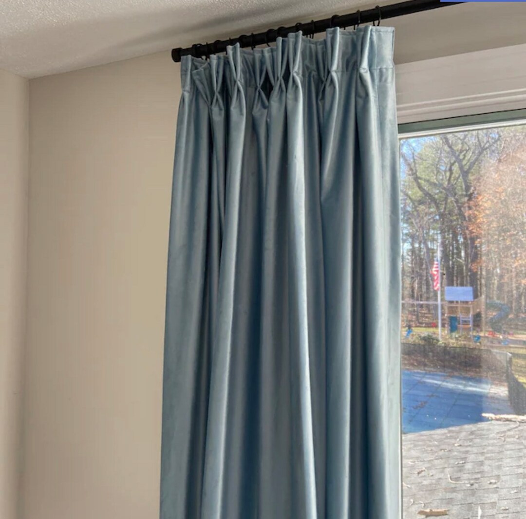 Light Blue Velvet Curtains Etsy