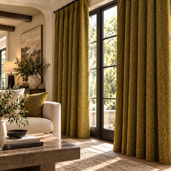 Art Deco Jacquard Drapery Curtains: Extra Long Panel Pair
