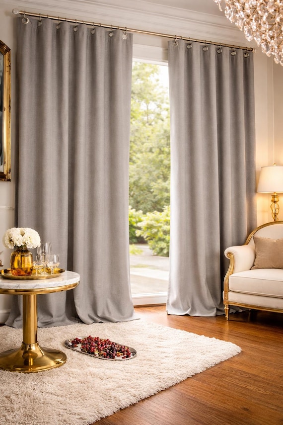 Blackout Linen Look Curtain: Thermal Soundproof Fabric Panel