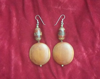 Boho vintage dangle wood earrings