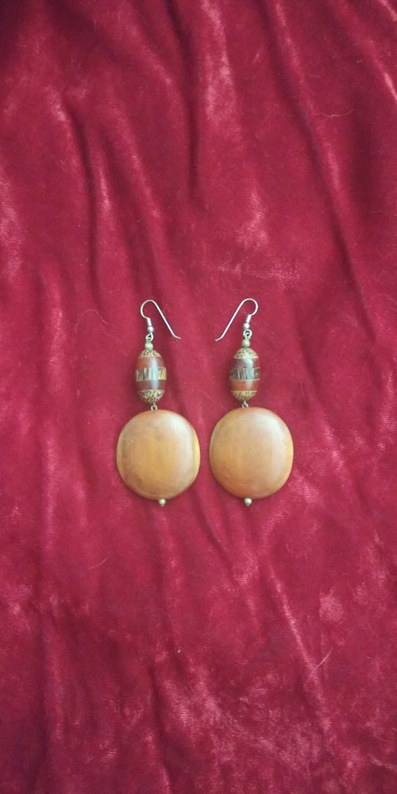 Boho vintage dangle wood earrings